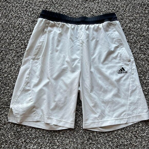 White Adidas 3 Stripe Shorts with drawstring, adidas gym shorts, boxing shorts - Picture 1 of 6